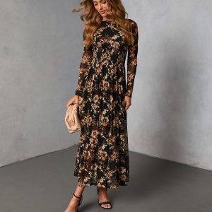 Solflower Printed Mesh Midi Dress