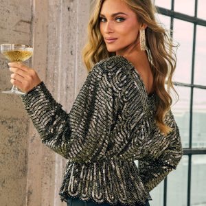 Estrella Sequin Peplum Top