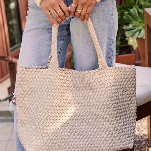 At My Side Woven Leather Tote With Insert