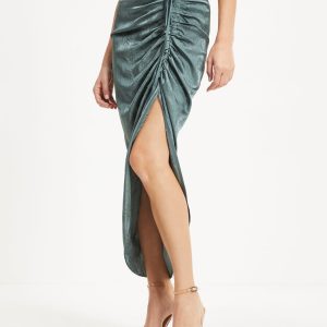 Garcelle Ruched Embossed Satin Maxi Skirt