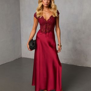 Sable Hour Lace Satin Maxi Dress