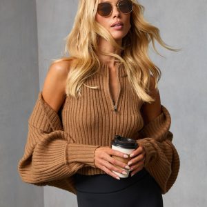 Dreamlight Ribbed Quarter Zip Top And Dolman Cardigan Set