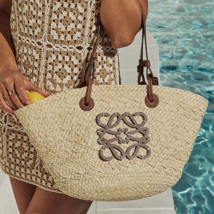 Palm Leaf Monogram Straw Tote Bag