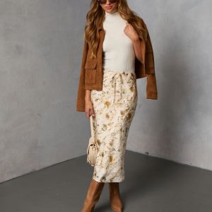 Crushed Maple Printed Midi Skirt