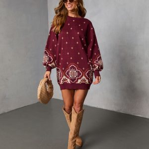 Rusted Rue Abstract Mini Sweater Dress