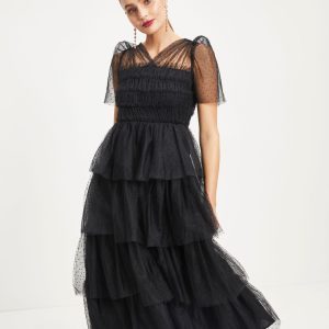 Night At The Opera Tulle Tiered Polka Dot Maxi Dress
