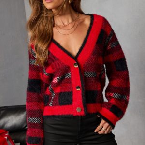 Taylor Plaid Fuzzy Knit Cardigan