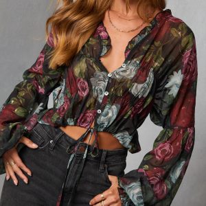 Hildah Printed Smocked Chiffon Top