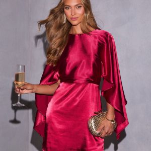 Mulled Moonlight Satin Cape Mini Dress