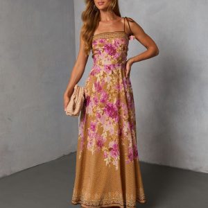 Solienne Printed Fit and Flare Maxi Dress