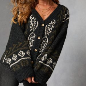 Oat Loop Abstract Print Cardigan