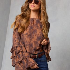 Autumn Eve Printed Tiered Sleeve Top