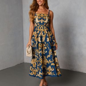 Thistle Loom Printed Fit and Flare Maxi Dress