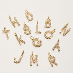 Initial Letter 14k Plated Rhinestone Charm