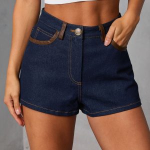 Remon Leather Trim Rigid Denim Shorts