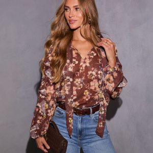 Evienne Printed Neck Tie Top