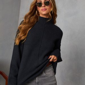Malia Mock Neck Seamed Sweater