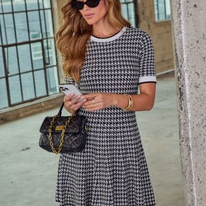 Blare Pleated Houndstooth Mini Dress