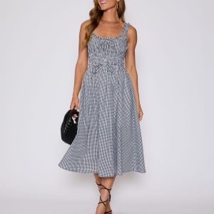 Georgia Gingham Fit and Flare Maxi Dress