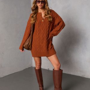 Hot Cider Cable Knit Mini Sweater Dress