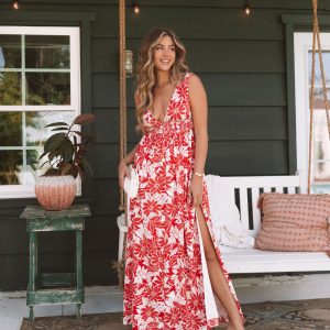 Serafina Smocked Side Slit Maxi Dress