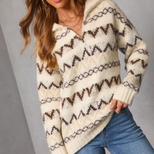 Maple Moon Knit Quarter Zip Print Sweater