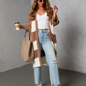 Nestle Down Contrast Stripe Knit Cardigan