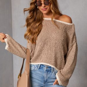 Whisper Frost Knit Contrast Trim Sweater