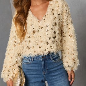 Francia Shaggy Metallic Sequin Sweater