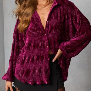 Bette Textured Velvet Button Down Top