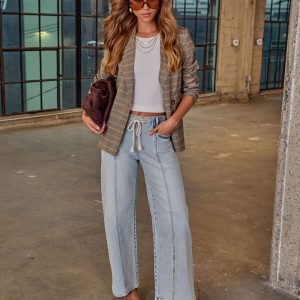 Berner Stretch Drawstring Pintuck Wide Leg Jeans