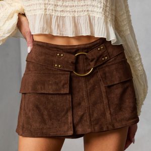 Spice Lane Belted Faux Suede Mini Skort