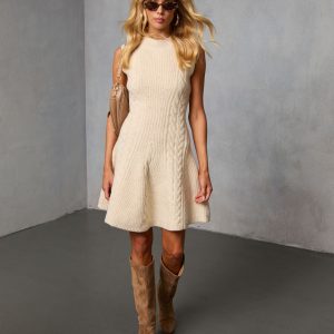 Cozylane Cable Knit Mini Sweater Dress