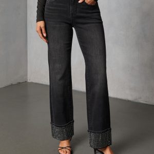 Elaniah Super Stretch Wide Leg Embellished Cuff Jeans