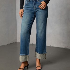 Sparkle Season Stretch Wide Leg Embellished Cuff Jeans