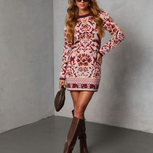 Wild Marigold Printed Mini Sweater Dress