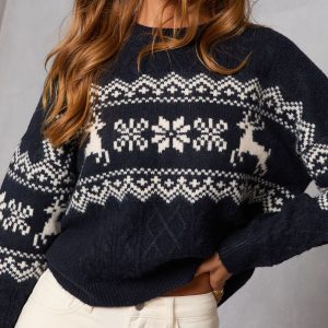 Midnight Ice Fair Isle Reindeer Sweater