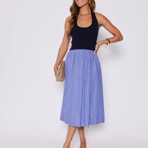 Piper Contrast Knit Halter Maxi Dress
