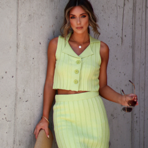 Vertie Collared Sweater Knit Button Down Crop Top