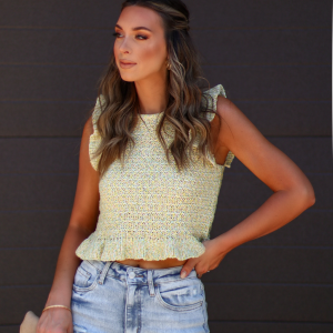 Ivelisse Smocked Sweater Knit Ruffle Hem Top