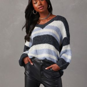 Knowles Oversized Striped Knit Pullover Sweater
