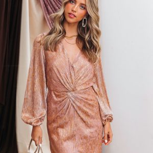 Giuliana Twisted Front Plisse Metallic Mini Dress