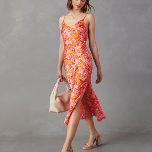 Allen Satin Floral Midi Dress