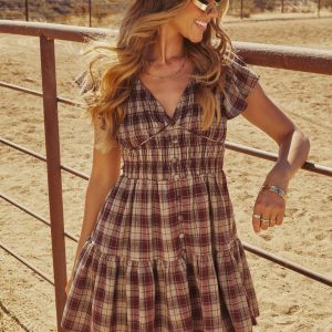 Peggie Smocked Plaid Mini Dress