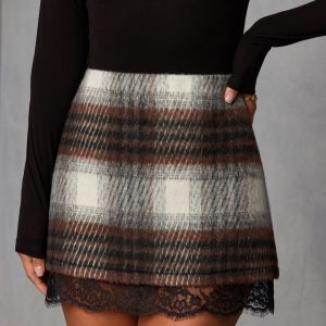 Hawthorne Lace Trim Plaid Mini Skirt