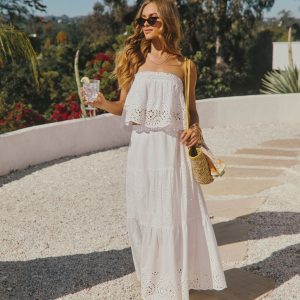 Santorini Breeze Eyelet Maxi Skirt