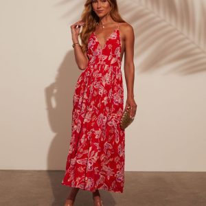 Lisette V-Neck Floral Print Tiered Maxi Dress