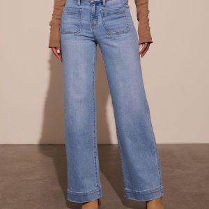 Rugged Charm Stretch High Rise Wide Leg Jeans