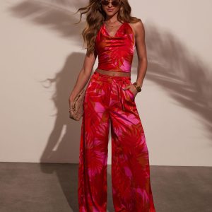 Sunset Sangria Tropical Halter Blouse