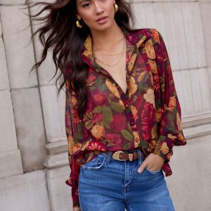 Sweet Maple Floral Mock Neck Blouse
